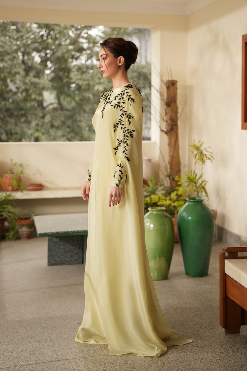 Primrose, butter yellow column gown