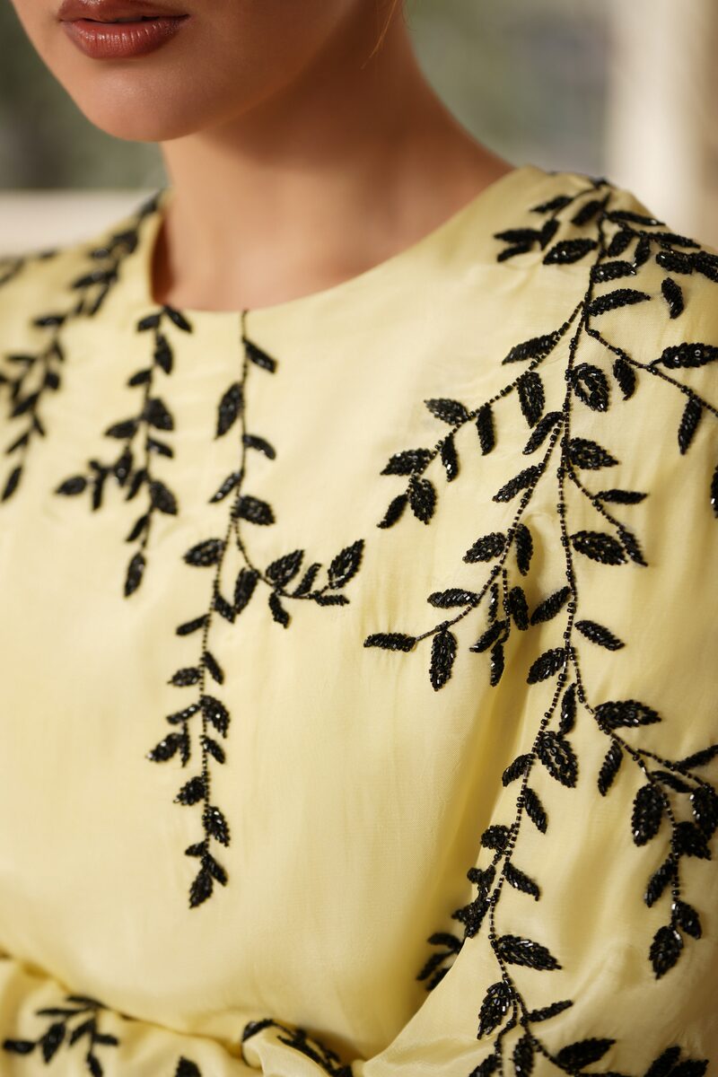 Primrose, butter yellow column gown