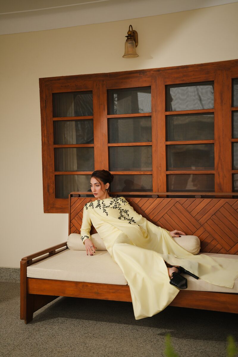 Primrose, butter yellow column gown