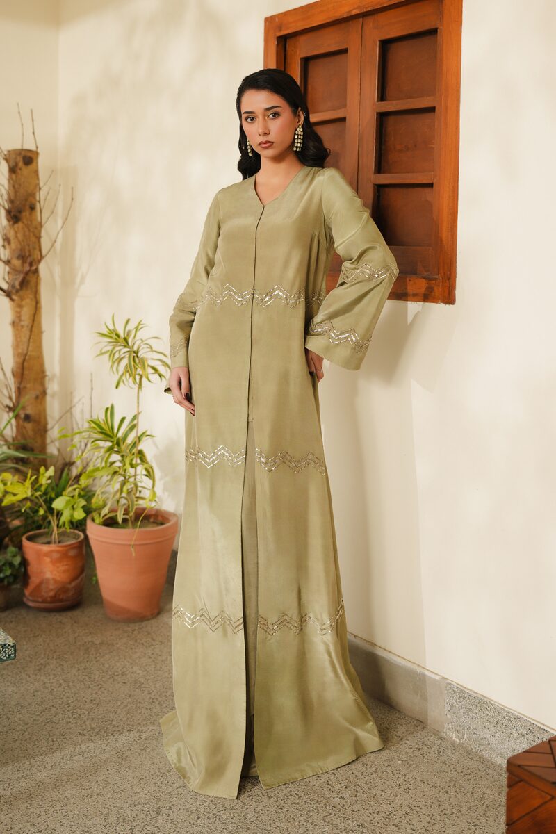 Sage, sage green front-open gown