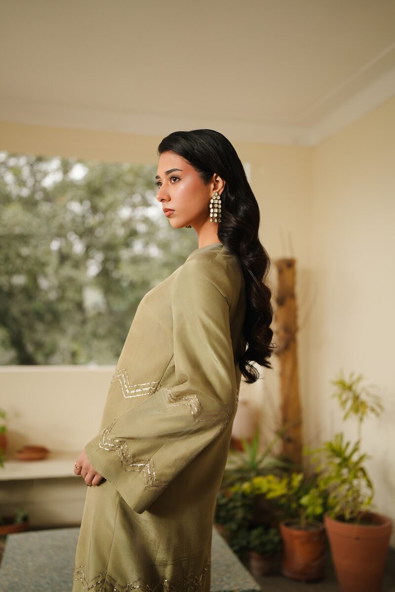 Sage, sage green front-open gown