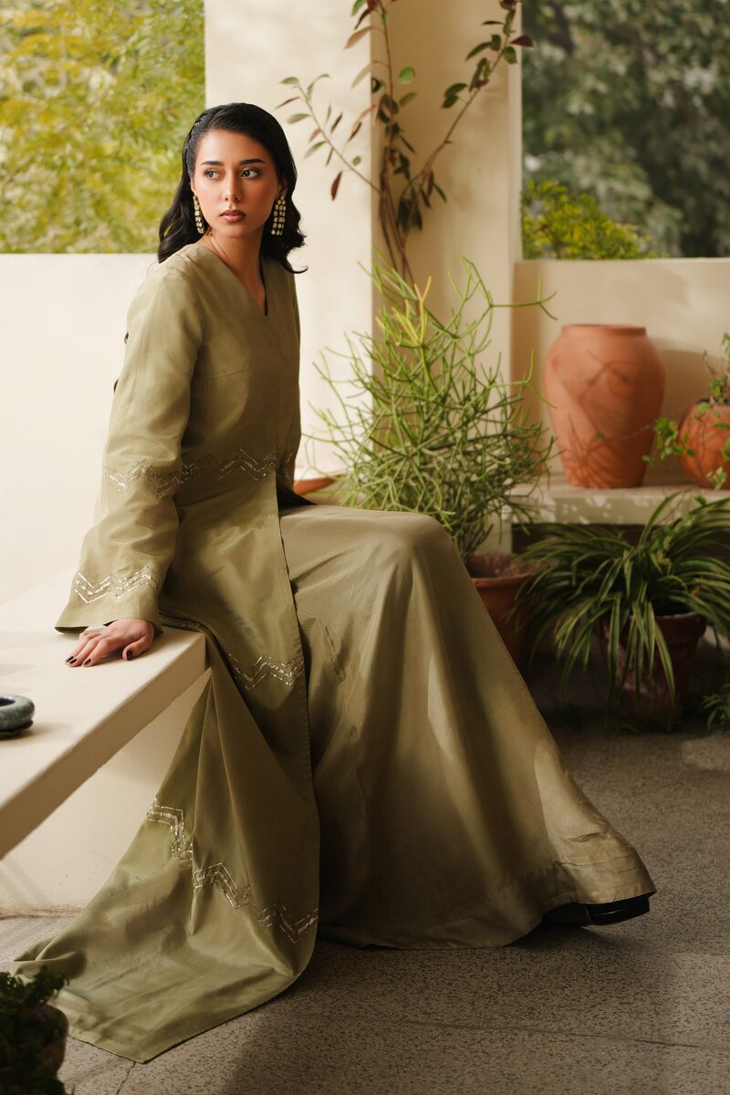 Sage, sage green front-open gown